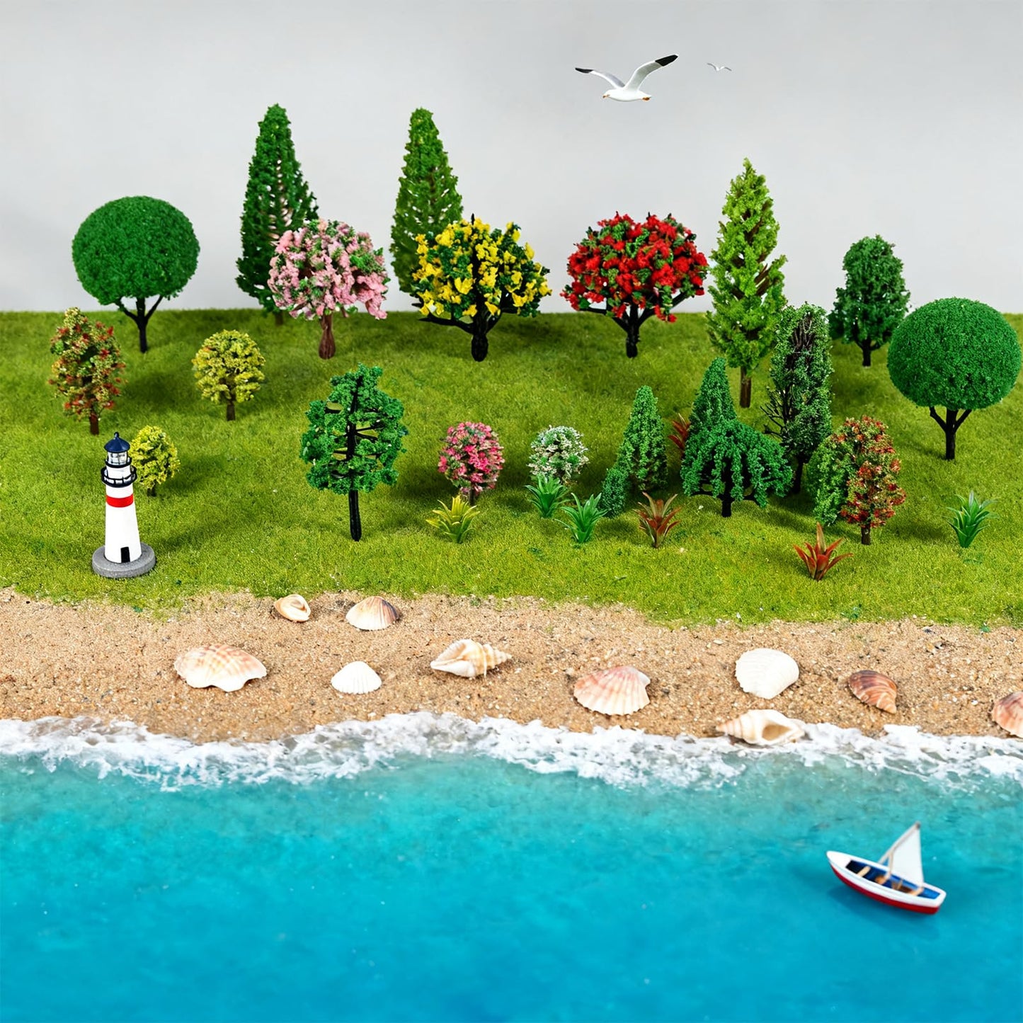 Gallipower 50pcs Model Trees 1.4-2.4" Mixed Diorama Model Tree Colourful Flower Trees Grass Architecture Mini Trees for Crafts Building Model Railway Scenery Landscape Supplies (Style 02)