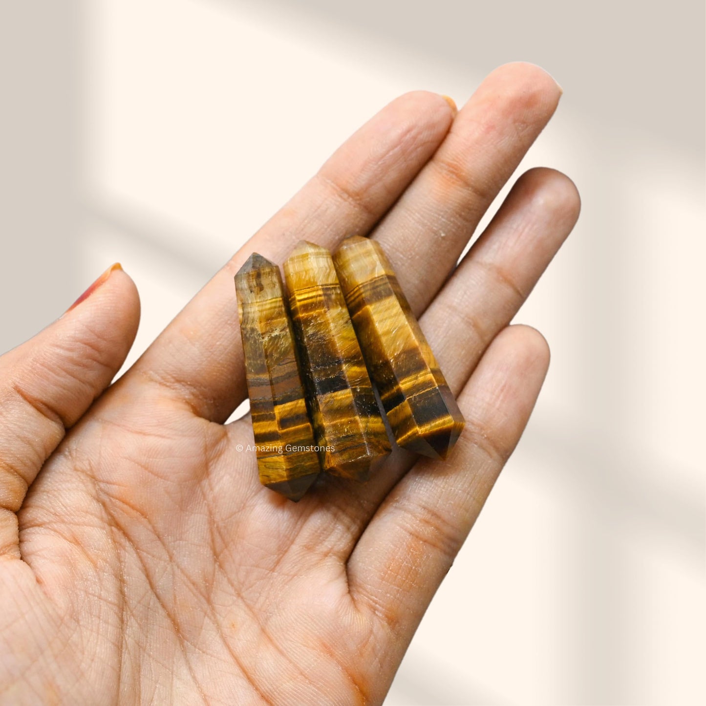 Amazing Gemstone Tiger Eye Crystal Points Bulk Healing Crystals and Stones - Pack of 3 Double Terminated Healing Wand Point Bulk Crystals for Crafts, Crystal Grid, DIY Work