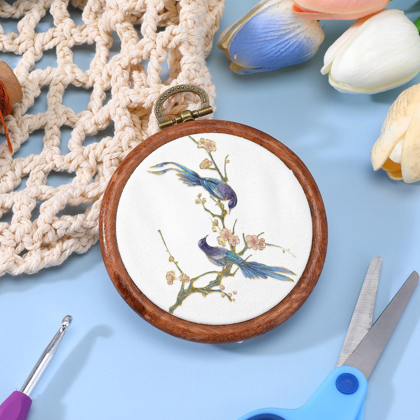 cobee 15 Pcs 3 Inch Mini Embroidery Hoops, Imitated Wood Plastic Embroidery Frame for Display Circle Cross Stitch Hoop Ring Embroidery Hoops Set for Sewing Craft Hanging Ornaments