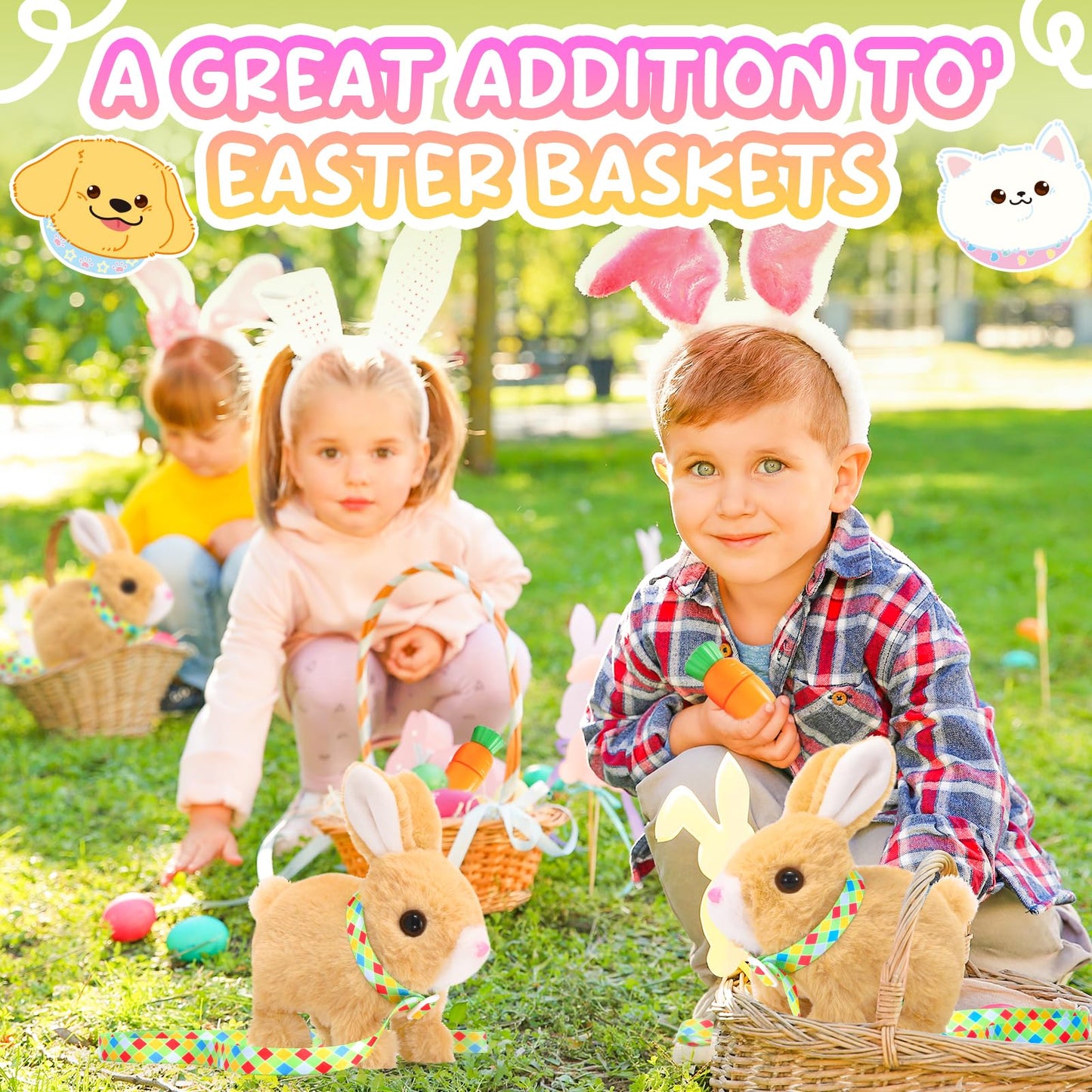 Tagitary Easter Plush Bunny Toys Electronic Bunny Toy with Sounds,Wiggling Ears,Hopping,Twitching Mouth and Nose,Interactive Rabbit Toy for Kids with Leash,Easter Birthday Gift for Toddlers