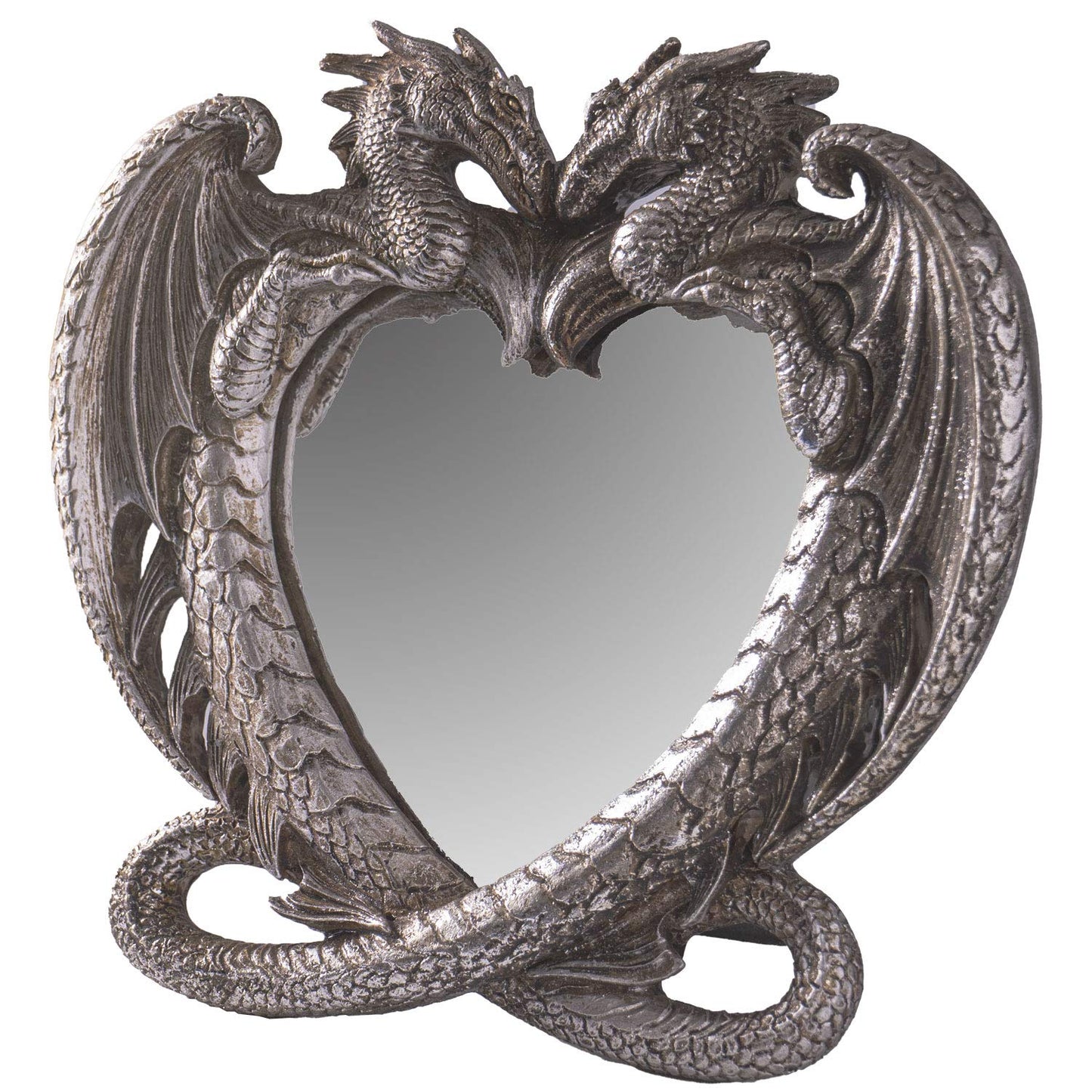 Pacific Trading Gothic Heart Shaped Dragon Mirror, Collectible Medieval Home Accent Décor Resin Piece for Wall or Tabletop Shelf, 6.3 x 5.91 Inches