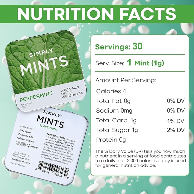 SIMPLY Mints | Peppermint Breath Mints | Pack of Six (180 Pieces Total) | Breath Freshening + Aspartame-Free + Vegan + non-GMO