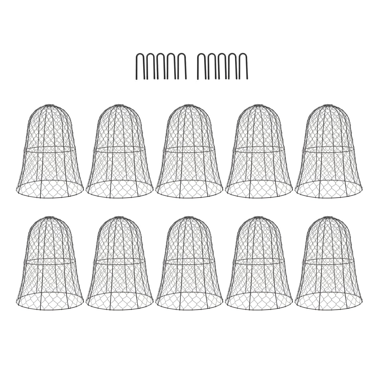 Garden Chicken Wire Cloche 10 Pack Garden Cloches for Plants Wire Plant Protectors from Animals Bell Shape Design Hook on the Top Thickened Iron Construction for Seedlings Shrubs Protection