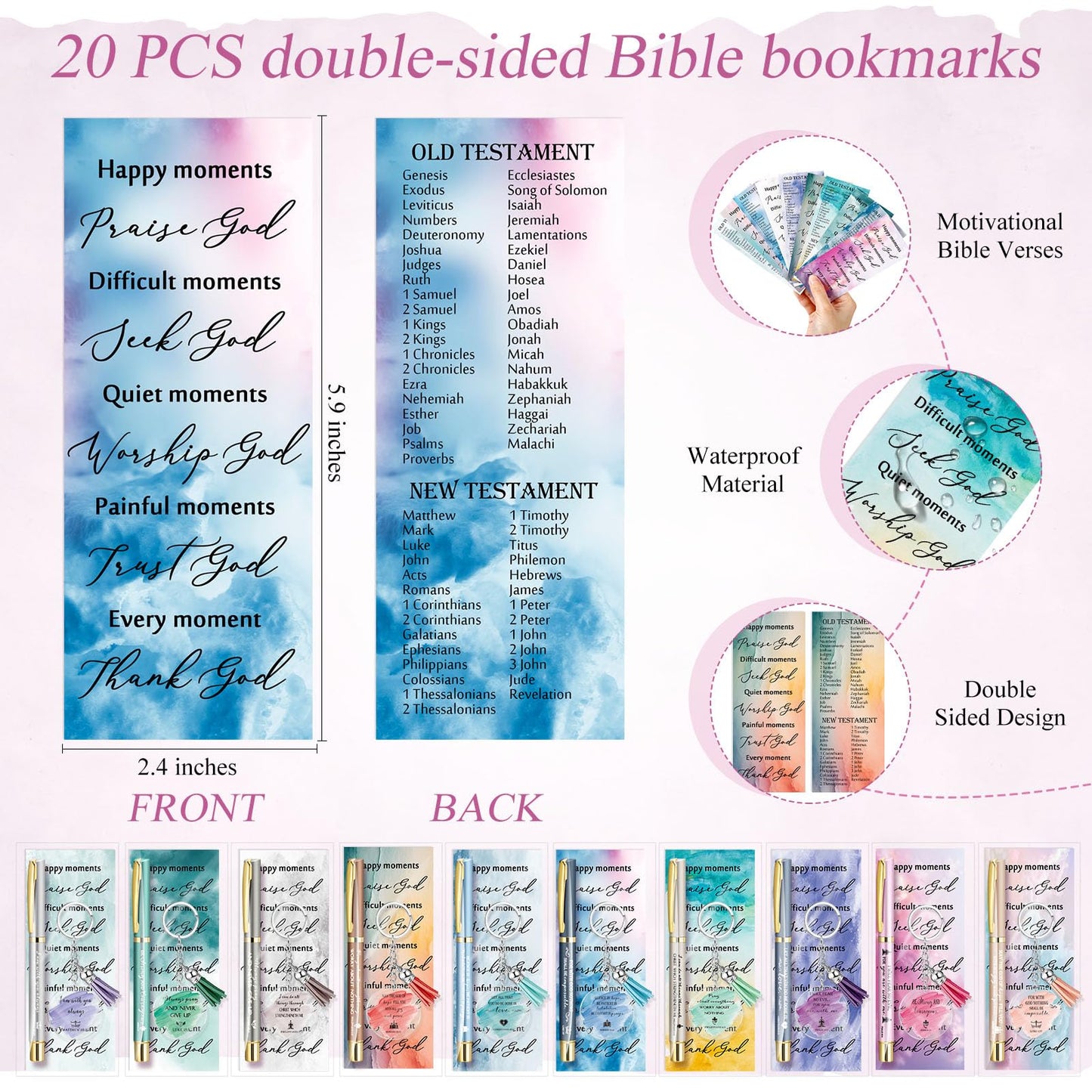 Spakon 20 Sets Mother's Day Christian Gift Bulk Bible Verse Pens Keychains Scripture Quote Bookmarks Inspirational Religious Gift for Mother Women Employee Teachers Bible Study Group(Gel Pen)