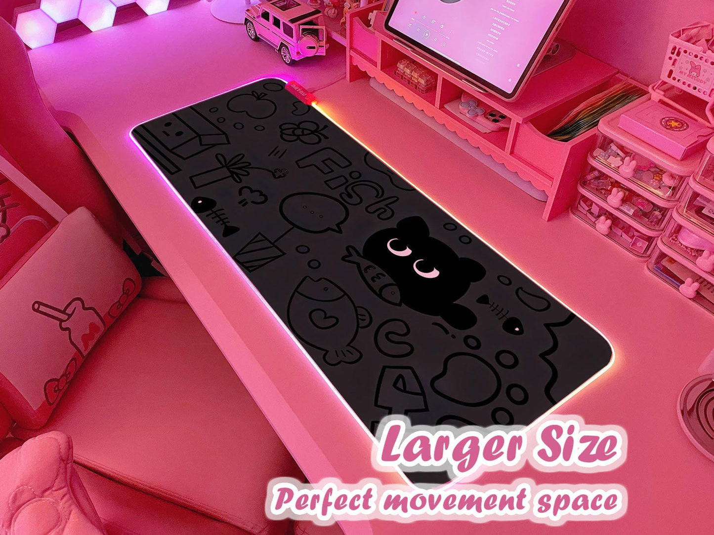 JMIYAV Pink RGB Gaming Mouse Pad 31.5x12 Inch PC XL Large Extended Glowing Led Light Up Desk Pad Non-Slip Rubber Base Computer Cute Mousepad Mat Desk Accessories Gaming Setup 4795