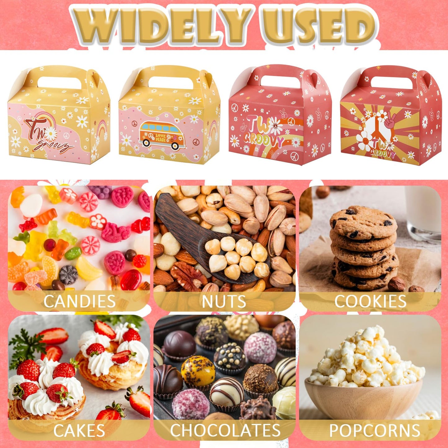 Sumalon 30 Pcs Party Favor Boxes With Handles, 6.3 Inch Foldable Paper Treat Boxes Candy Boxes, Gift Boxes Goodies Boxes for Birthday, Shower, Wedding, Party Supplies Decorations (Daisy)