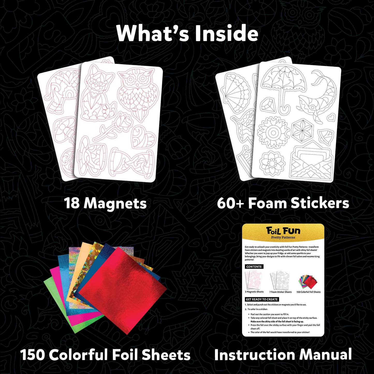 Skillmatics Foil Fun - Pretty Patterns, 18 DIY Magnets Mess-Free Art, Colorful Creative Party Activity, Craft Kits, 60+ Foam Stickers, Gift for Kids, Teens, Adults, Families, Screen-Free Entertainment