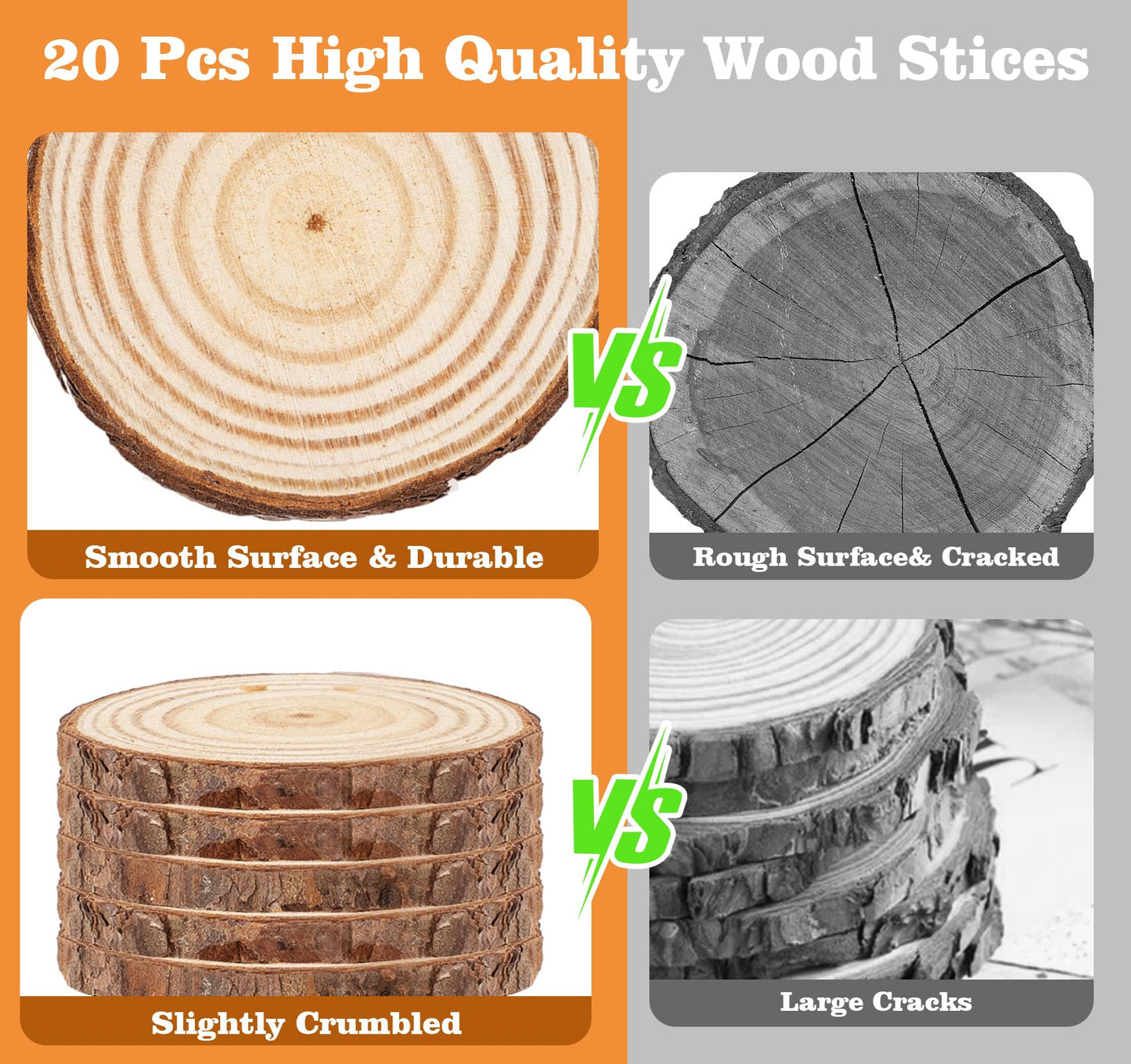 Timburst 20 Pcs Wooden Discs for Crafts, 3.5''-4'' Wood Circles for Crafts, Wood Slices for Painting DIY Christmas Ornaments Party Wall Home Wedding Decor