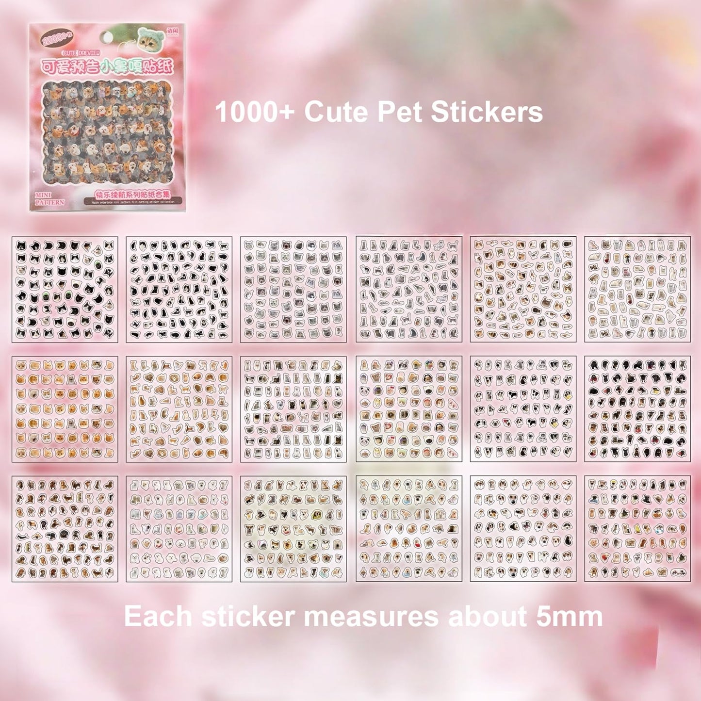 MOLNESO 2000+ Mini Stickers Pack, 36 Sheets Tiny Animal & Cute Pet Stickers with Tweezer, 5mm Small Stickers for Journals, Planners, Scrapbooking, DIY Decoration