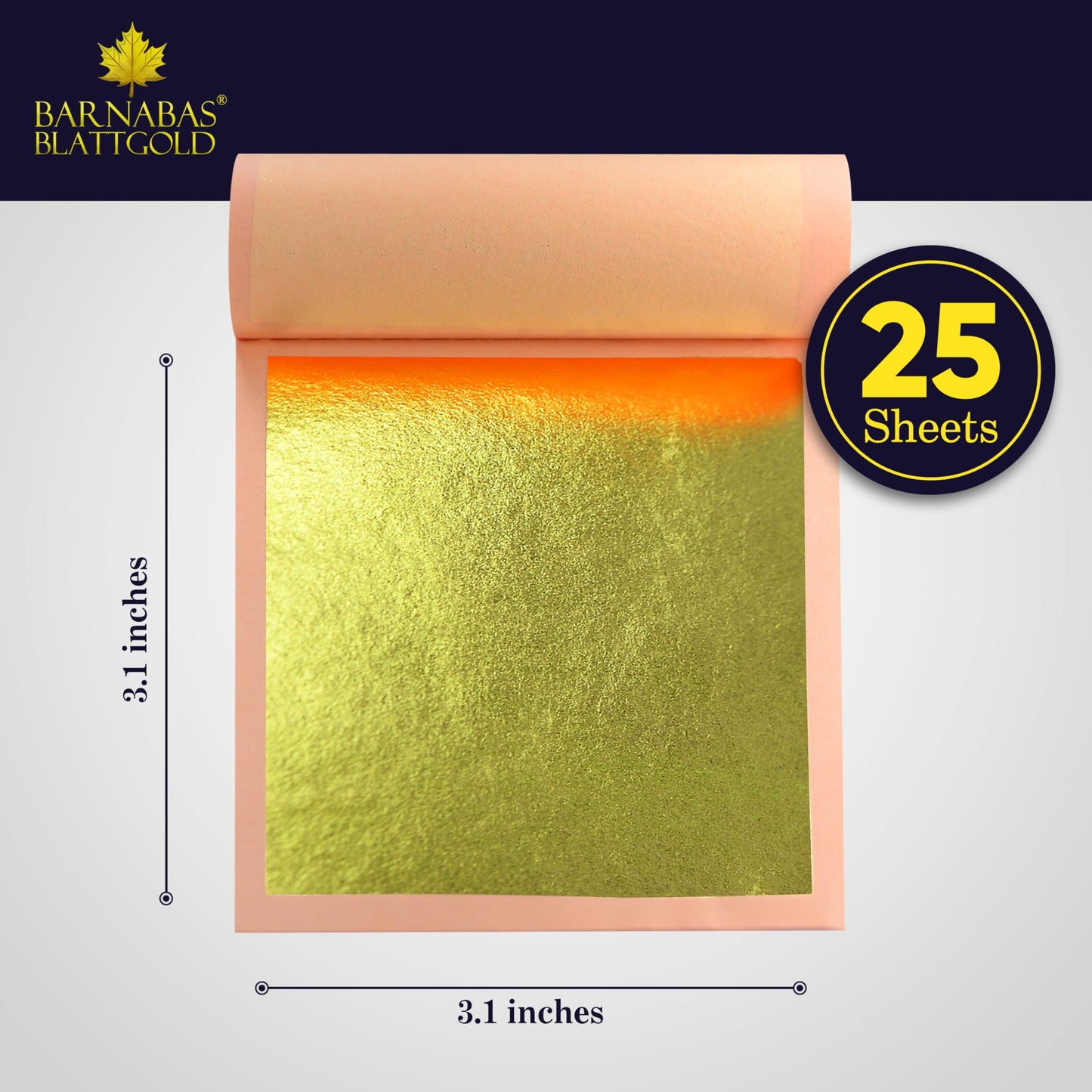 Barnabas Blattgold Gold Leaf -24K Real Gold [25 Sheets, 3.1 inches] - Loose Sheet for Painting, Arts and Crafts