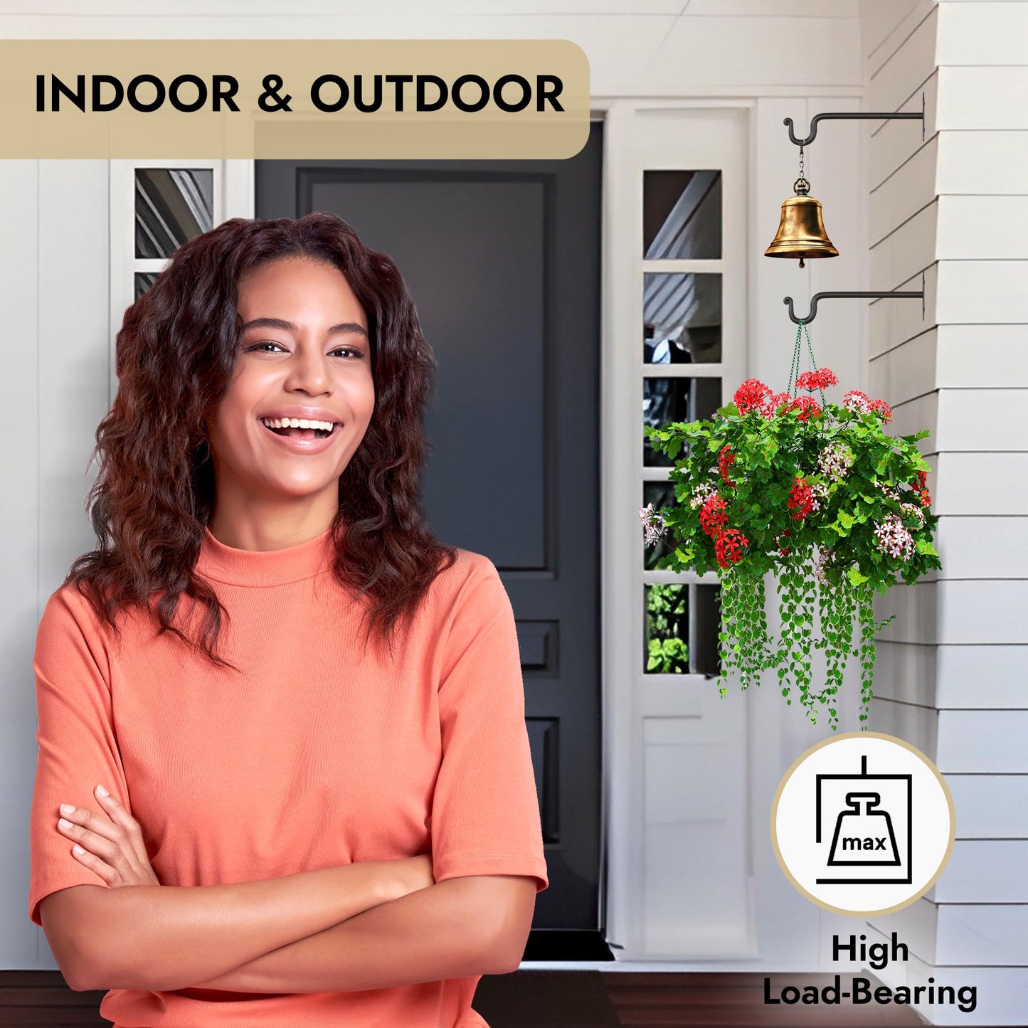 RTZEN Plant Hangers Outdoor or Indoor - Wrought Iron Metal Hanger Indoor Hook - Heavy Duty Wall Bracket Hooks for Hanging Plants Baskets Lanterns Wind Chimes - 2 Pack (Black Shepherds Hooks 10")