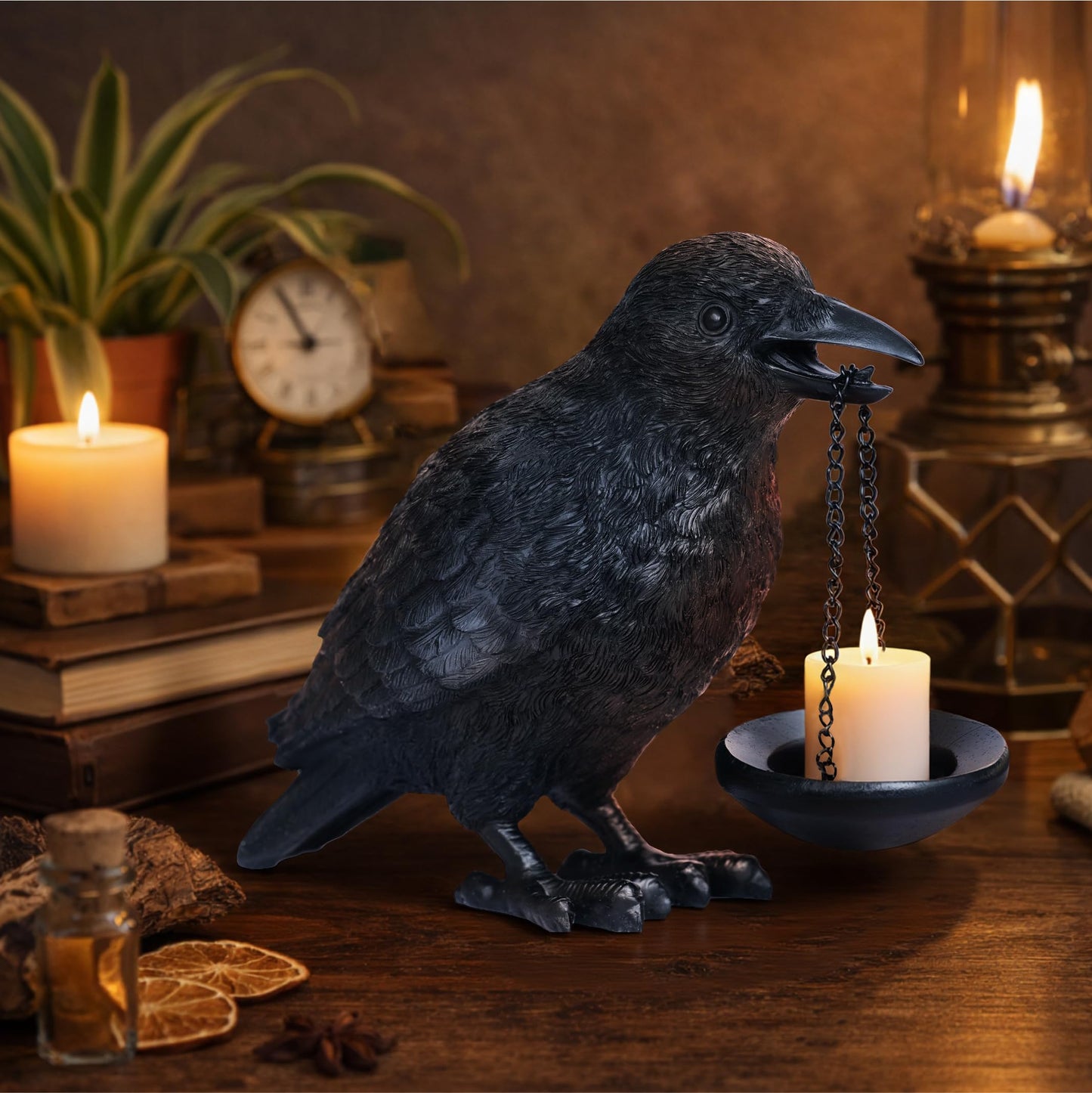 Gothic Crow Lamp with Tealight Candle Holder Raven Statue Halloween Decor Black Bird Decorations Indoor Gothic Home Decor for Living Room Tabletop Shelf Bedroom Unique Goth Witchy Gifts