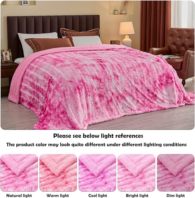 NEWCOSPLAY Super Soft Faux Fur Blanket Twin Size Pink Sherpa Fuzzy Plush Warm Blanket for Sofa Bed (Pink, Twin(60"x80"))