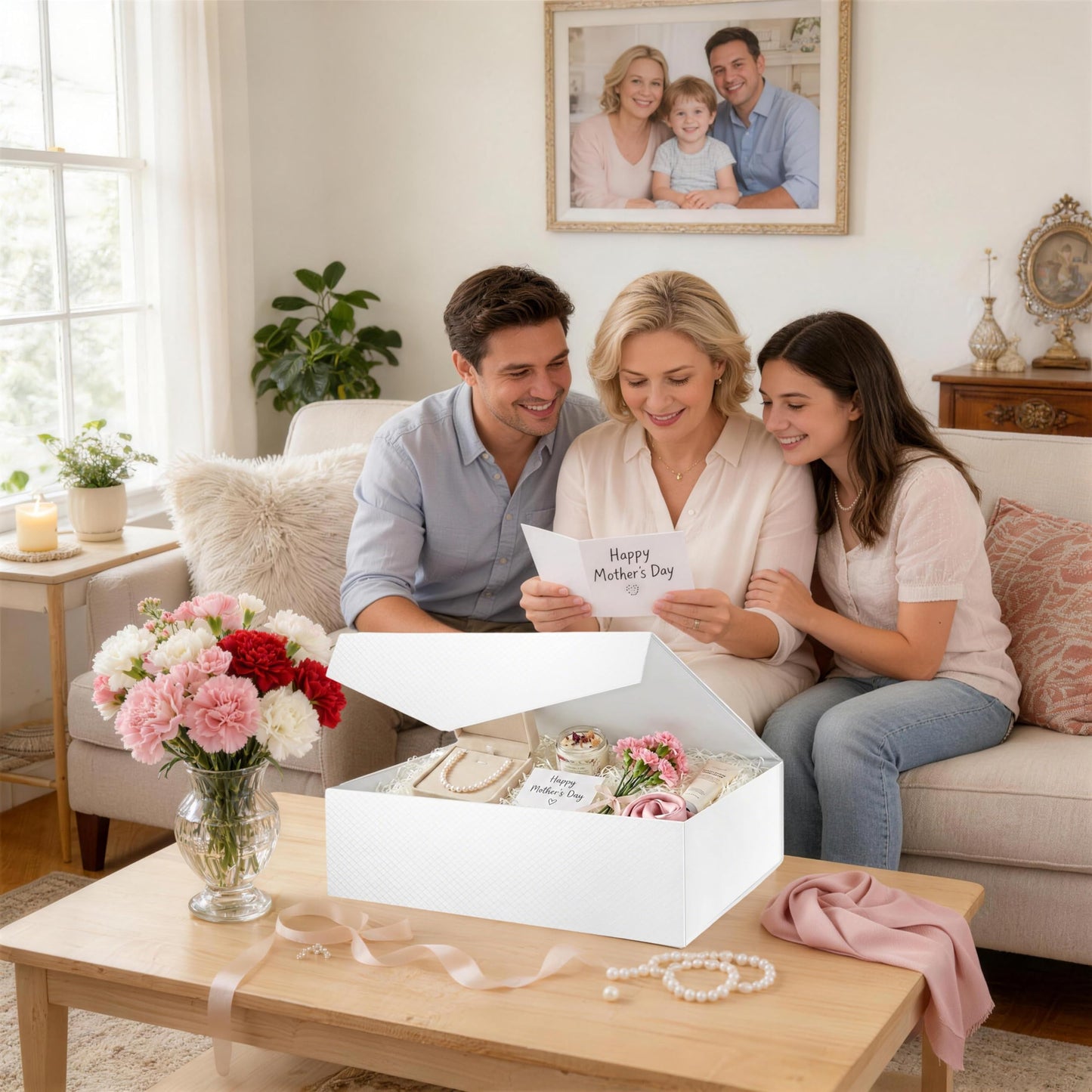 MALICPLUS Extra Large Gift Box with Lids for Mothers Day 17x14.5x5.5 Inches, White Bridesmaids Proposal Box with Magnetic Closure for All Occasion (Lattice Texture)