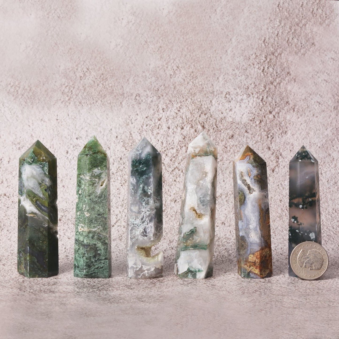 Large Moss Agate Crystal Tower Healing Crystal Wand For Spiritual Use Hexagonal Point Reiki Chakra Gemstone Home Decor