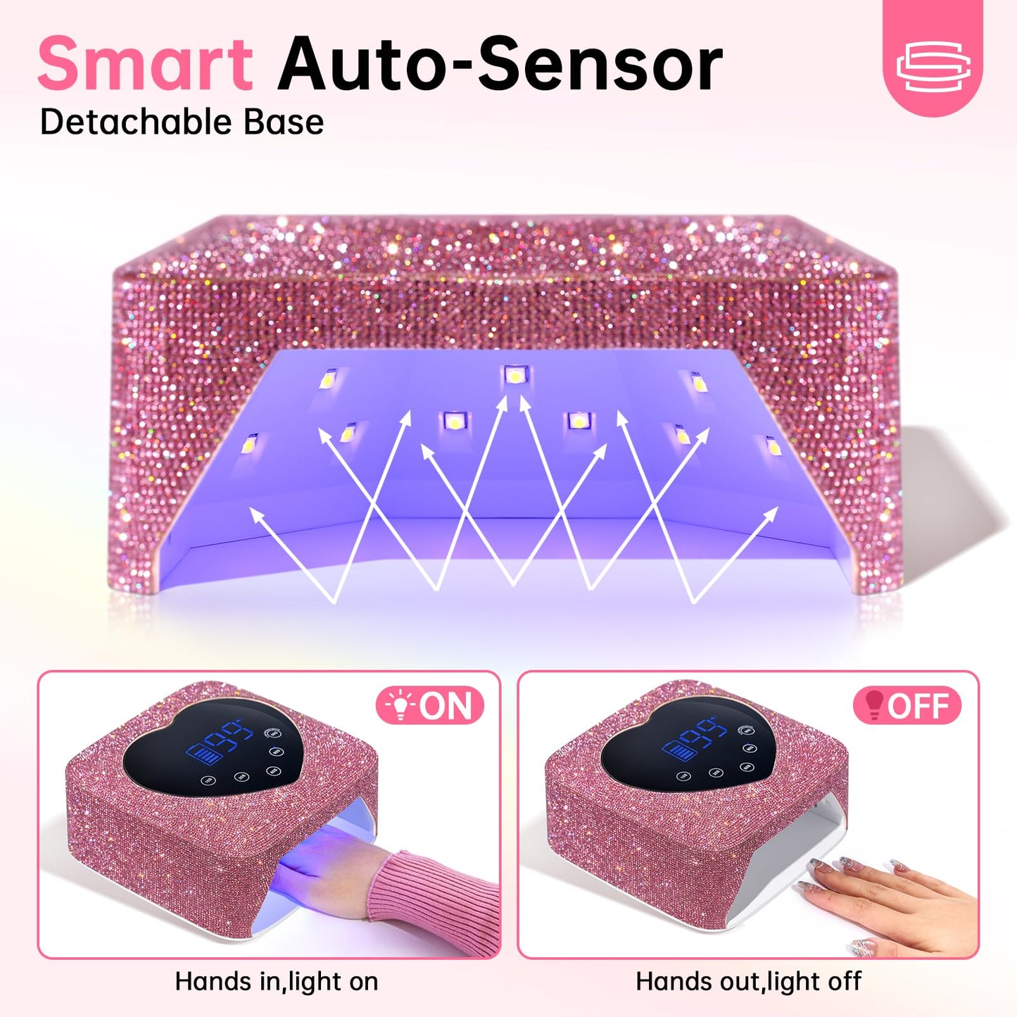 CHRISTINE SHELLY UV LED Nail Lamp 72W Rechargeable Sparkly Wireless Nail Dryer Gel Polish Light with 5 Timer Setting Professional Quick Dry Curing Lamp with Display Auto Sensor Salon & Home