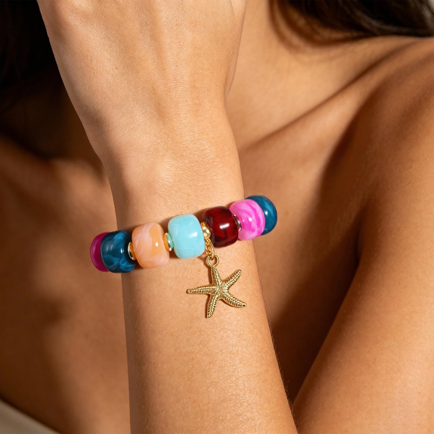 Coprall Colorful Beaded Bracelets Boho Jewelry for Women Multicolor Resin Chunky Bracelet Summer Vacation Outfits Beach Gifts(Starfish)