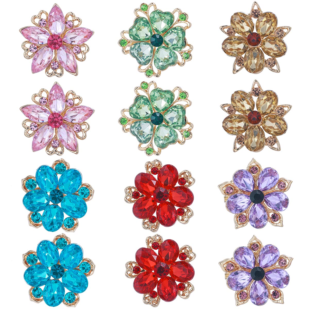 MEEDOZ Women's Lot 12pcs Crystal Rhinestone Marquise Teardrop Flower Brooch Pin Set For DIY Bridal Wedding Bouquet Kit (Multicolor)