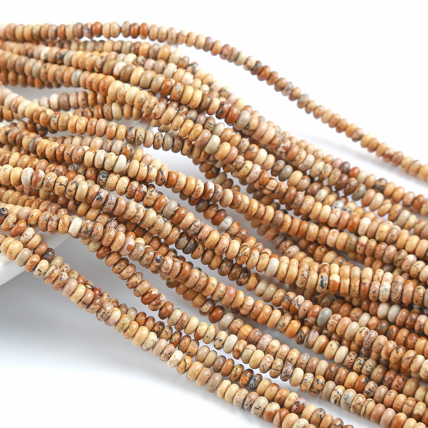 150PCS 2x4mm Natural Pictures Jaspers Rondelle Beads Abacus Disk Stone Beads Round Loose Spacer Gemstone Beads for DIY Bracelet Necklace Jewelry Making