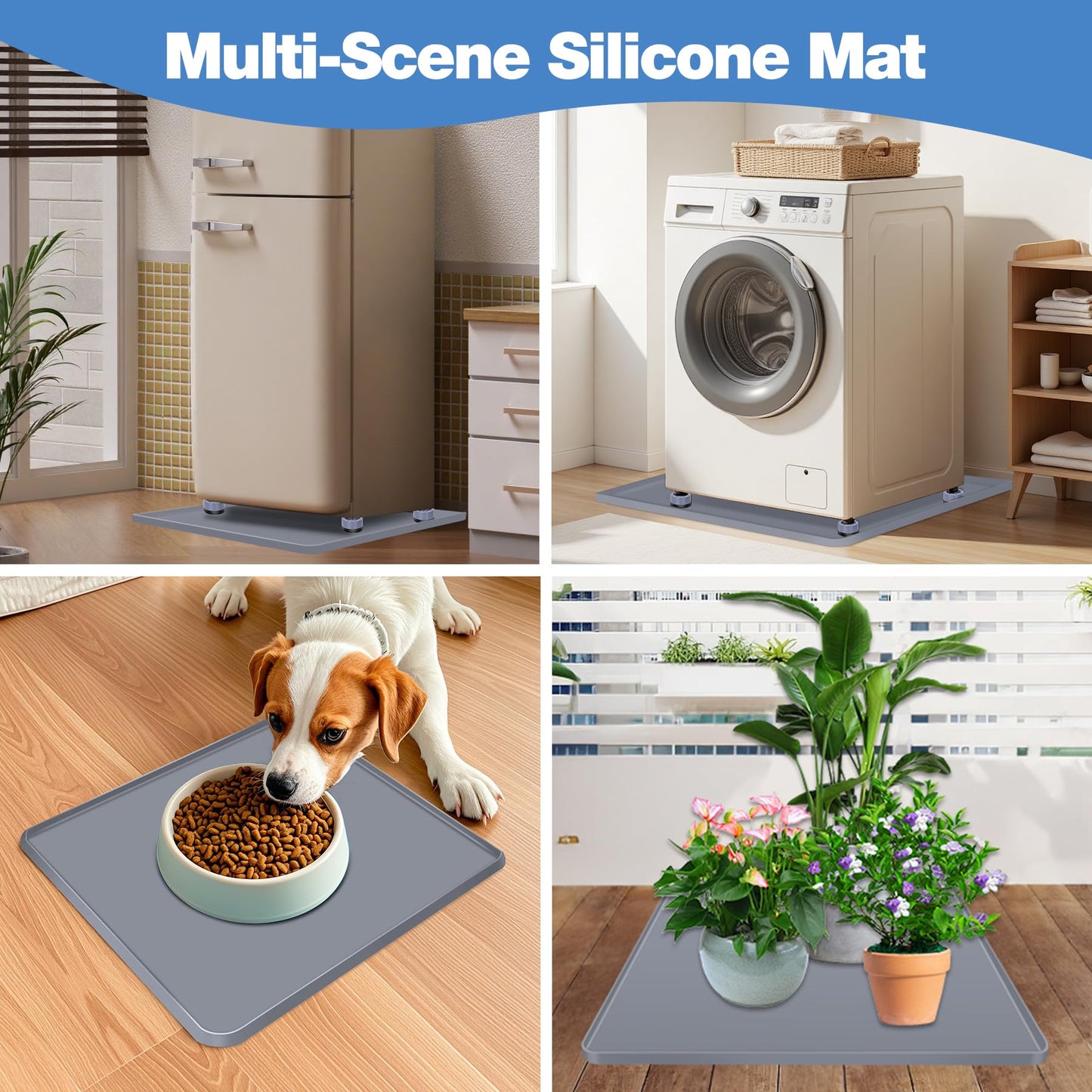 ToLanbbt Mini Fridge Silicone Mat with 4 Base Raisers - 24" x 24" x 0.8" Mini Fridge Drip Tray Under Refrigerator Mat Carpet Floor Protector Leak-Resistant Portable AC Pan for Washing Machine, Gray