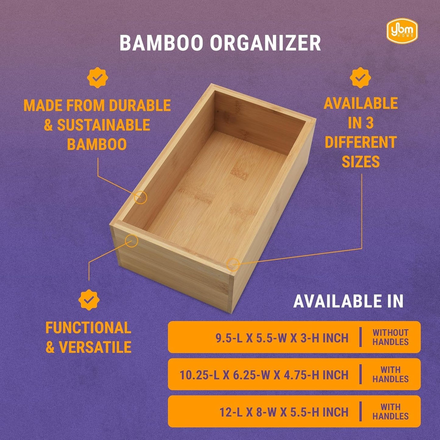 YBM Home Bamboo Storage Boxes without Handle, Organization Storage for Kitchen, Living Room, Bathroom, Office, Small