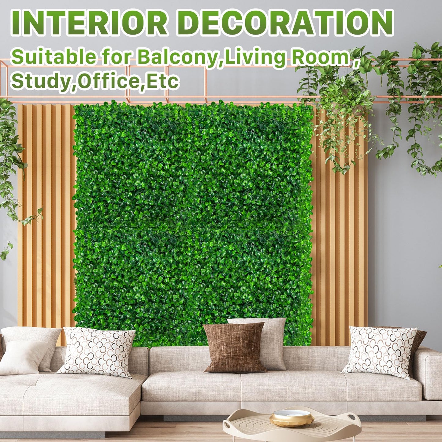 PLMMOUT 12 PCS Artificial Grass Wall Panels, 10"x10" Faux Hedge, Green, Modern Style, Polyethylene Material, Perfect for Indoor/Outdoor Decor