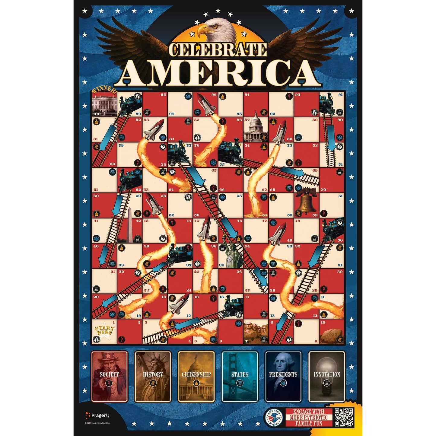 PragerU: Celebrate America - Race to The White House Board Game, USA Trivia Game, America’s 250th Anniversary Edition, Families & Kids 8+, 2+ Players, Made in America