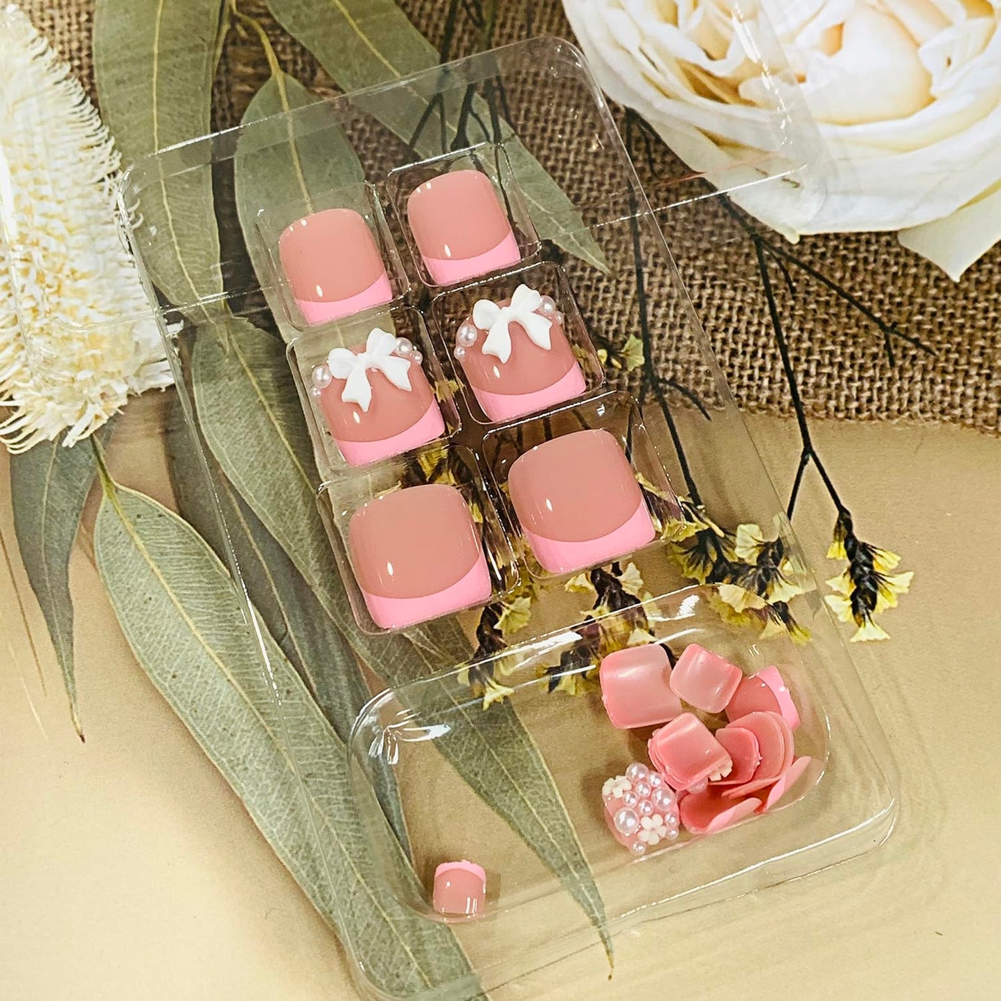 FIEONCIY Press on Toenails with Designs Acrylic Fake Nails for Toe Artificial False Nails with Charms Glue on Toe Nails for Spring Summer Stick on Toenails for Women Girls(XH11233)