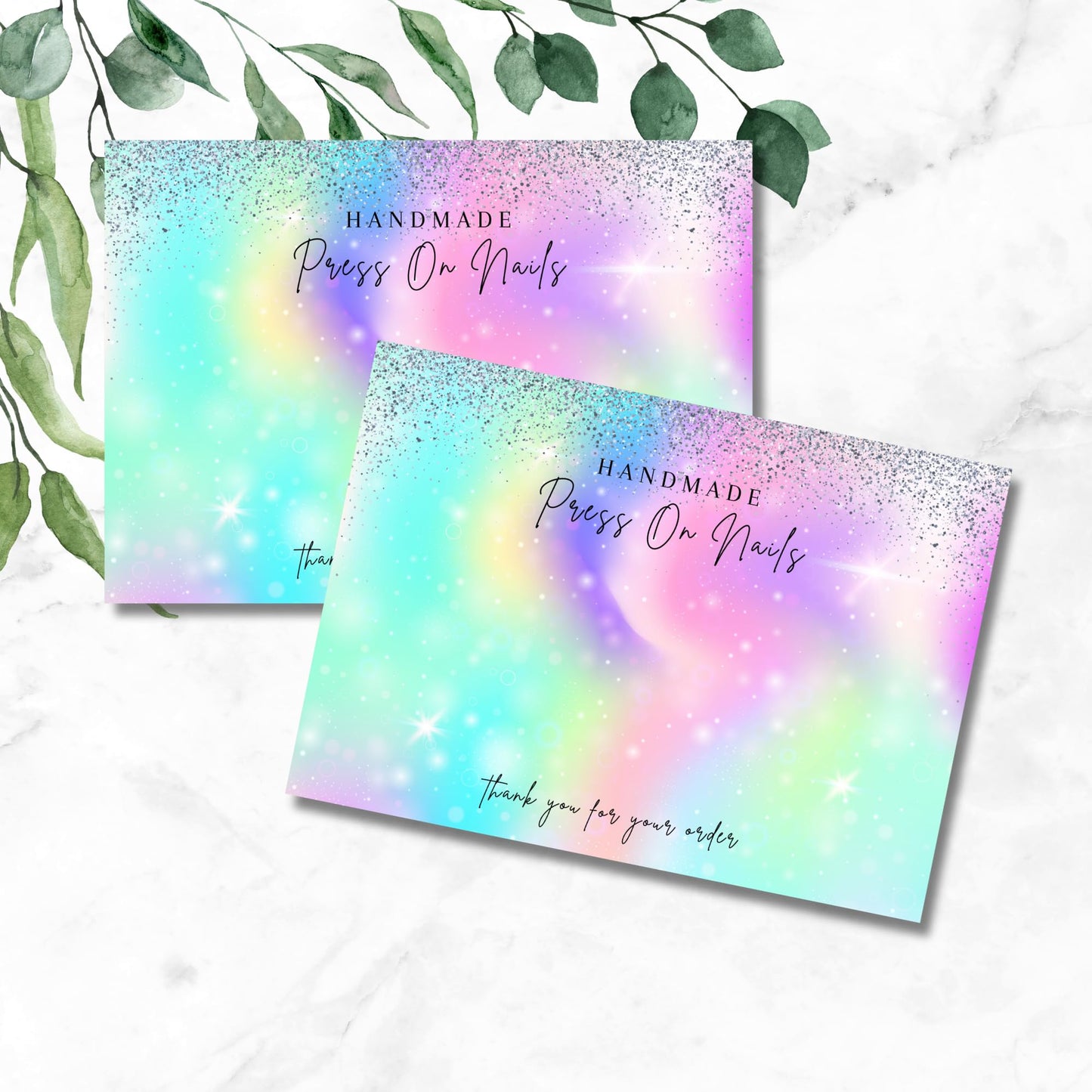 Lashicorn Handmade Press On Nails Display Card | 5x7” 30 pk w/Application Aftercare Instructions - Inserts Add To A Holographic Bags & Can Use With Double Sided Tape