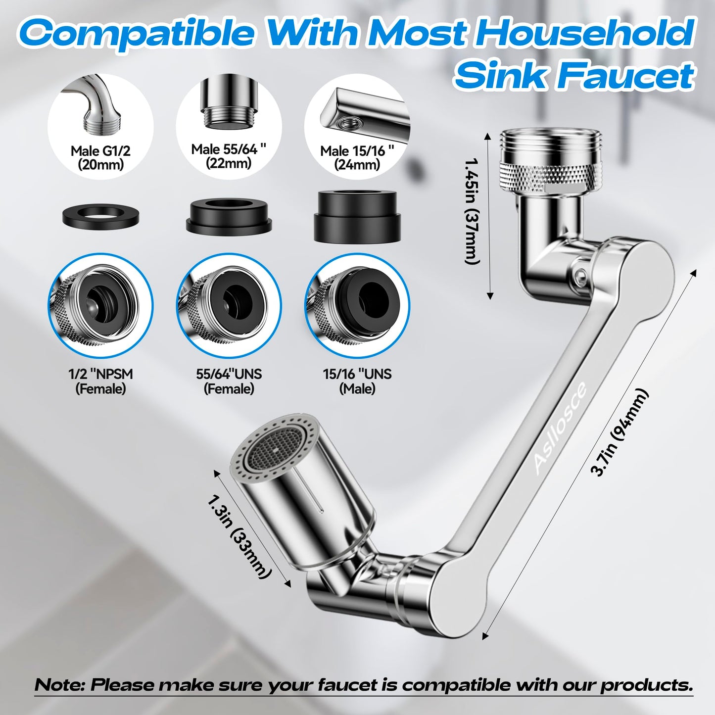 1080° Rotating Faucet Extender, Brass Faucet Multi-functional Spray Nozzle Extender, Universal 36° Rotating Mechanical Arm Bathroom Faucet Extender, Kitchen Extend Filter, 2 Modes Spray