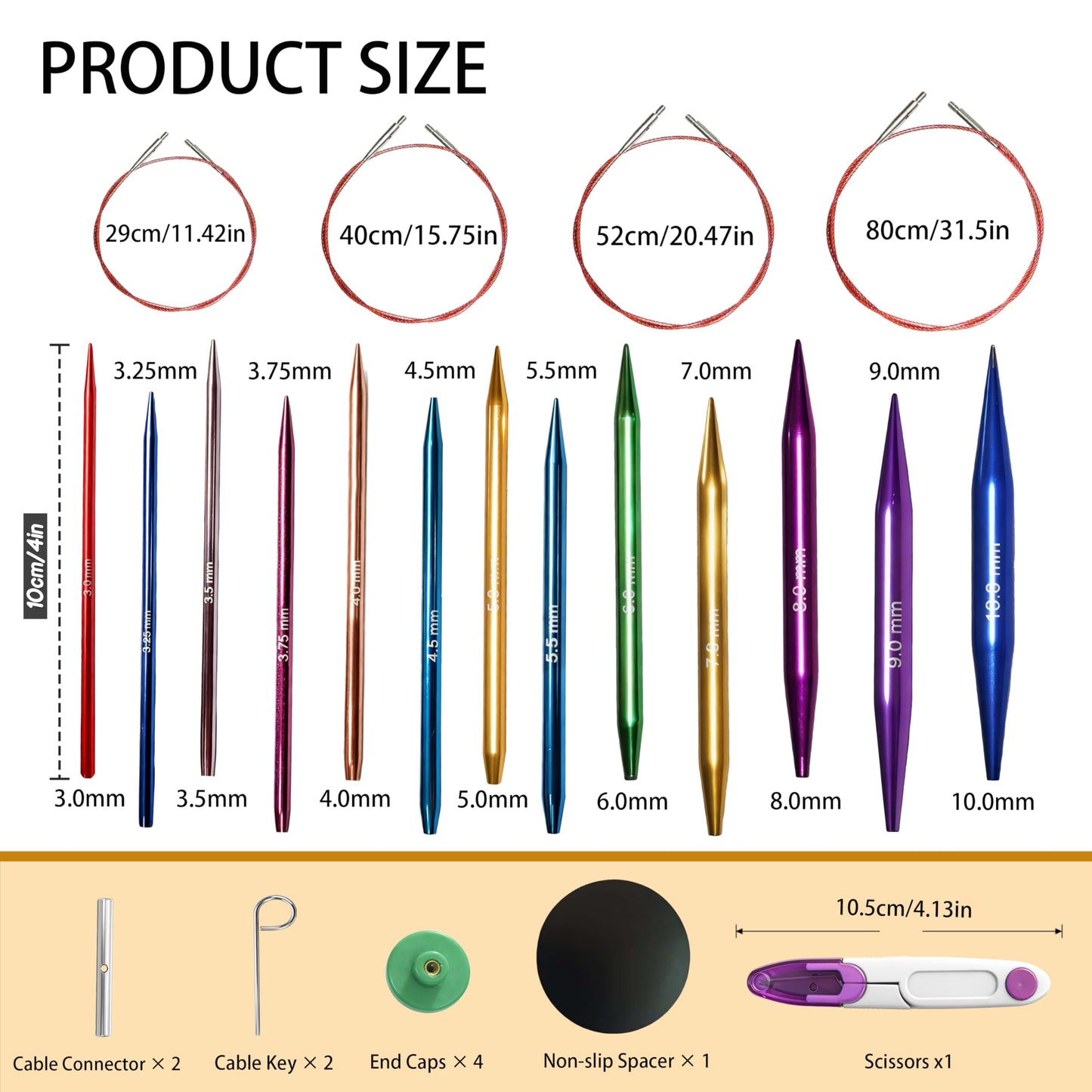 TRILVIX Circular Knitting Needles Set, 13 Pairs Interchangeable Knitting Needles 3mm-10mm with 4 Cables, Accessories & Case, 4 Inch Aluminum Knitting Needles US Size 2~15