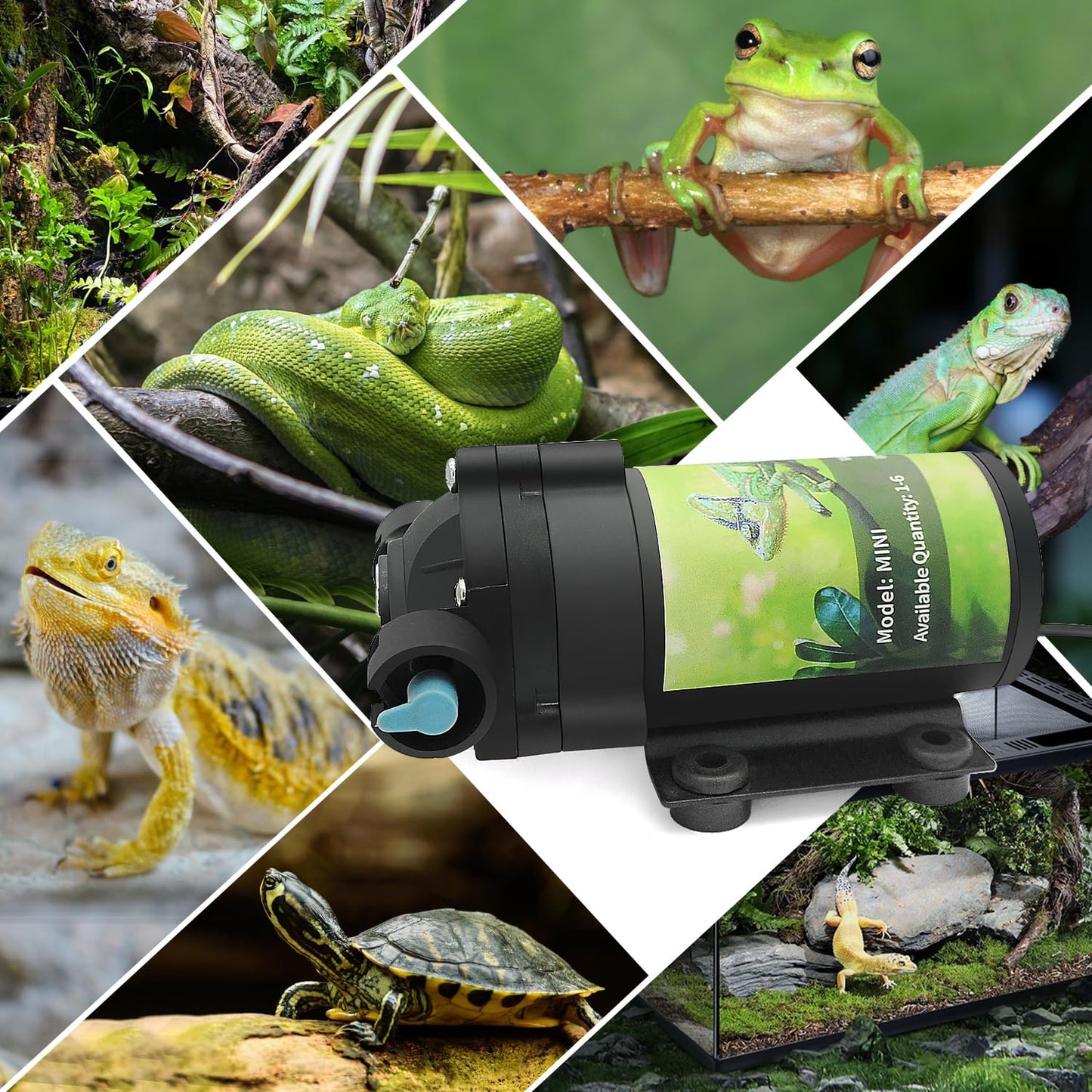 Reptile Misting System with Timer, 6 Adjustable-Joint Nozzles, Self-Priming Pump, Quiet Fine Mist for Chameleons, Geckos, Frogs & Terrariums