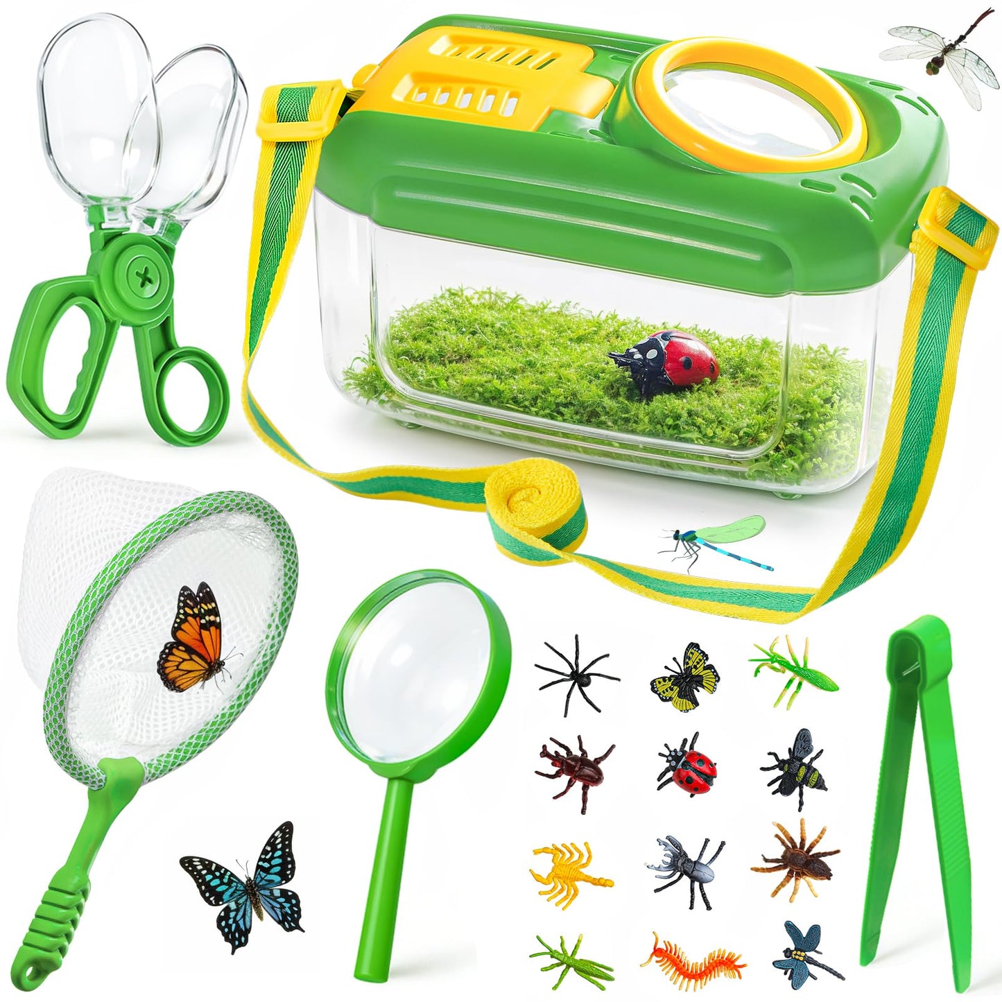 Bug Catcher for Kids, 17 PCS Bug Catching Kit with Bug Collector Toy Bugs Butterfly Net Magnifying Glass Insect Catcher Tweezers, Outdoor Explorer Kit for Kids Age 3 4 5 6 7 8