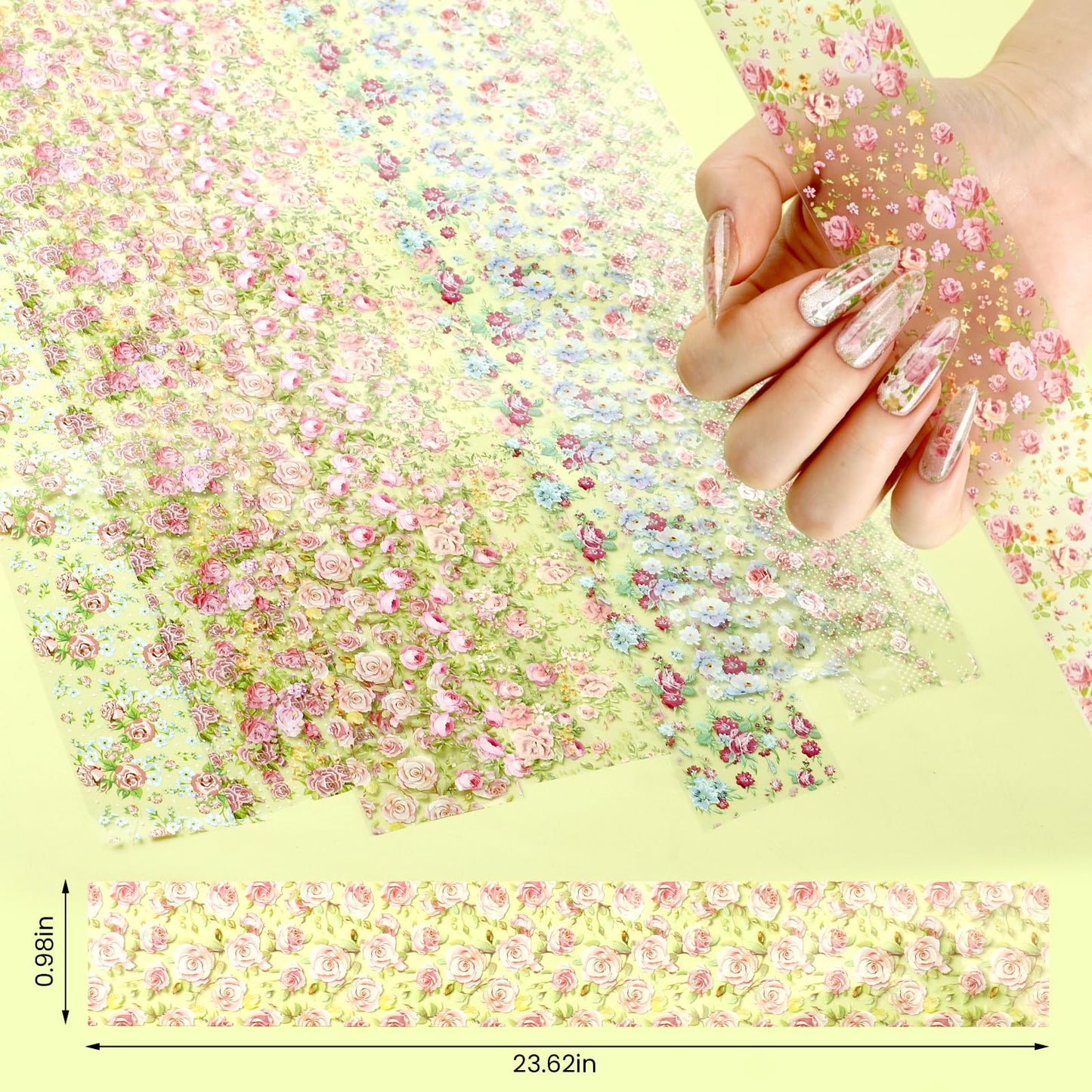 heemeei Nail Foil Transfer Sheets, 20 Rolls Nail Foils Transfer Nail Art(Black White Floral Lace Nail Foil & Spring Flowers Nails Foils Transfer Decals), Transfer Foil for Nails Manicure Decorations