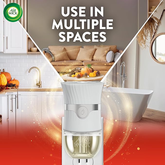 Air Wick Plug In Scented Oil Refill, Infused with Essential Oils, Plug In Air Fresheners for Home, Fall Scent, Fall Décor, Apple Cinnamon Medley, 6 ct