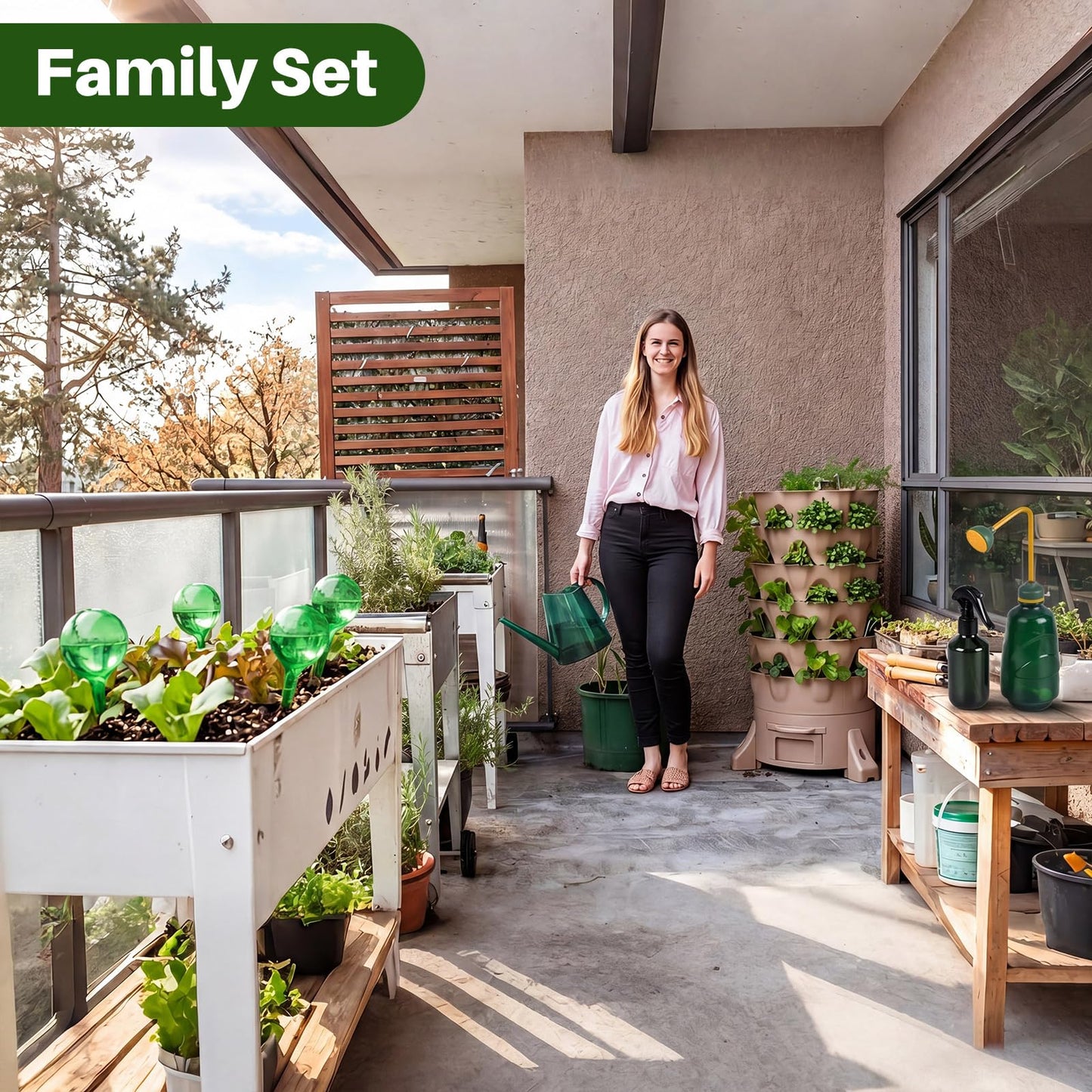 Ferrochef 13 Pcs Indoor Plant Can Set, 1/2 Gallon Watering Can, 17 oz Squeeze Bottle, 6.8 oz Spray Bottle, 6 Self Watering Globes, Gardening Tool Kit with Pruning Scissors for Plants (Green)