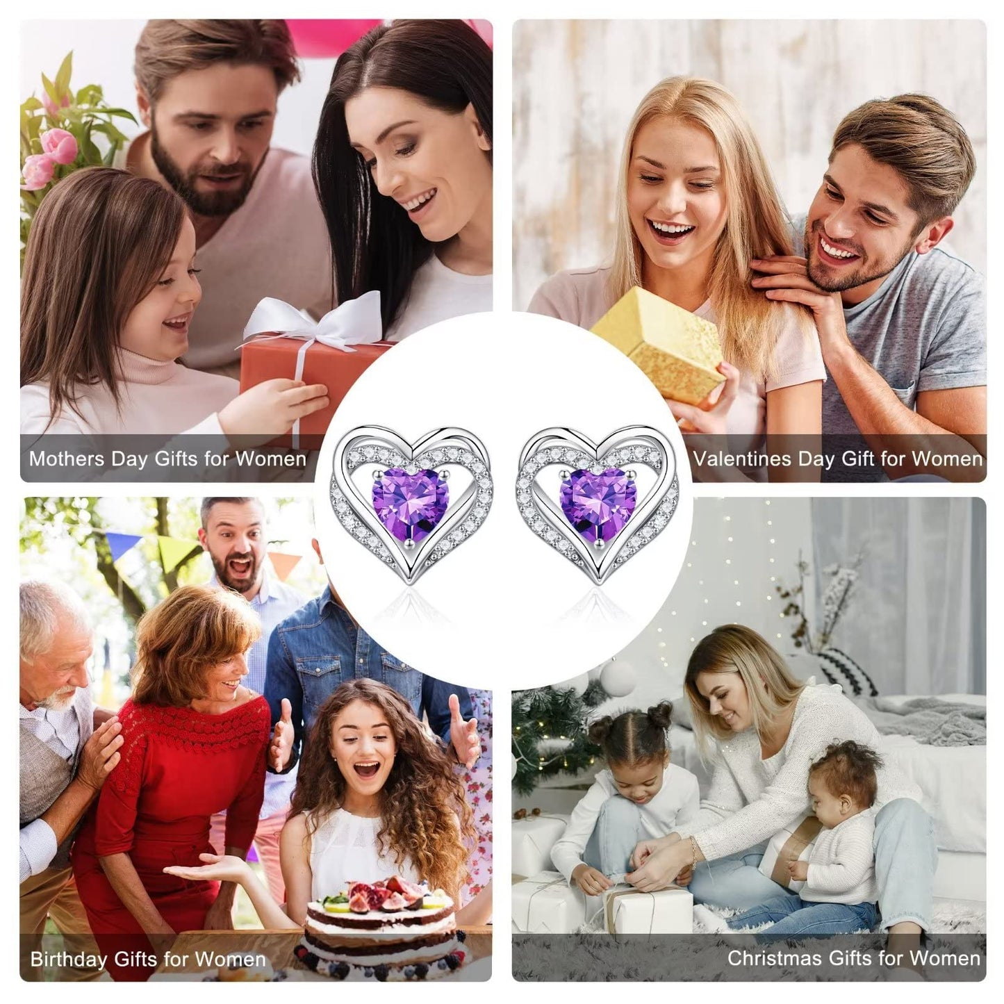 Iefil Heart Earrings for Women, 925 Sterling Silver July Birthstone Red Ruby Heart Stud Earrings for Women