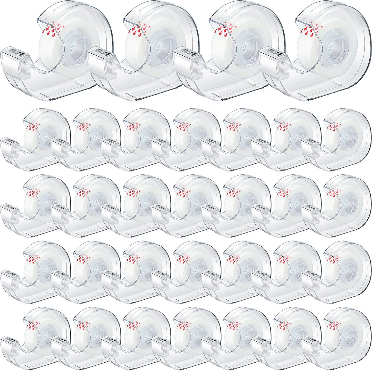 Yahenda 32 Pcs Invisible Tapes Dispensers with 32 Writable Matte Clear Tape Refills, 0.7 x 985 Inches, Refillable Desk Tape Dispenser Bulk for DIY Project, Home, Office, School & College Supplies