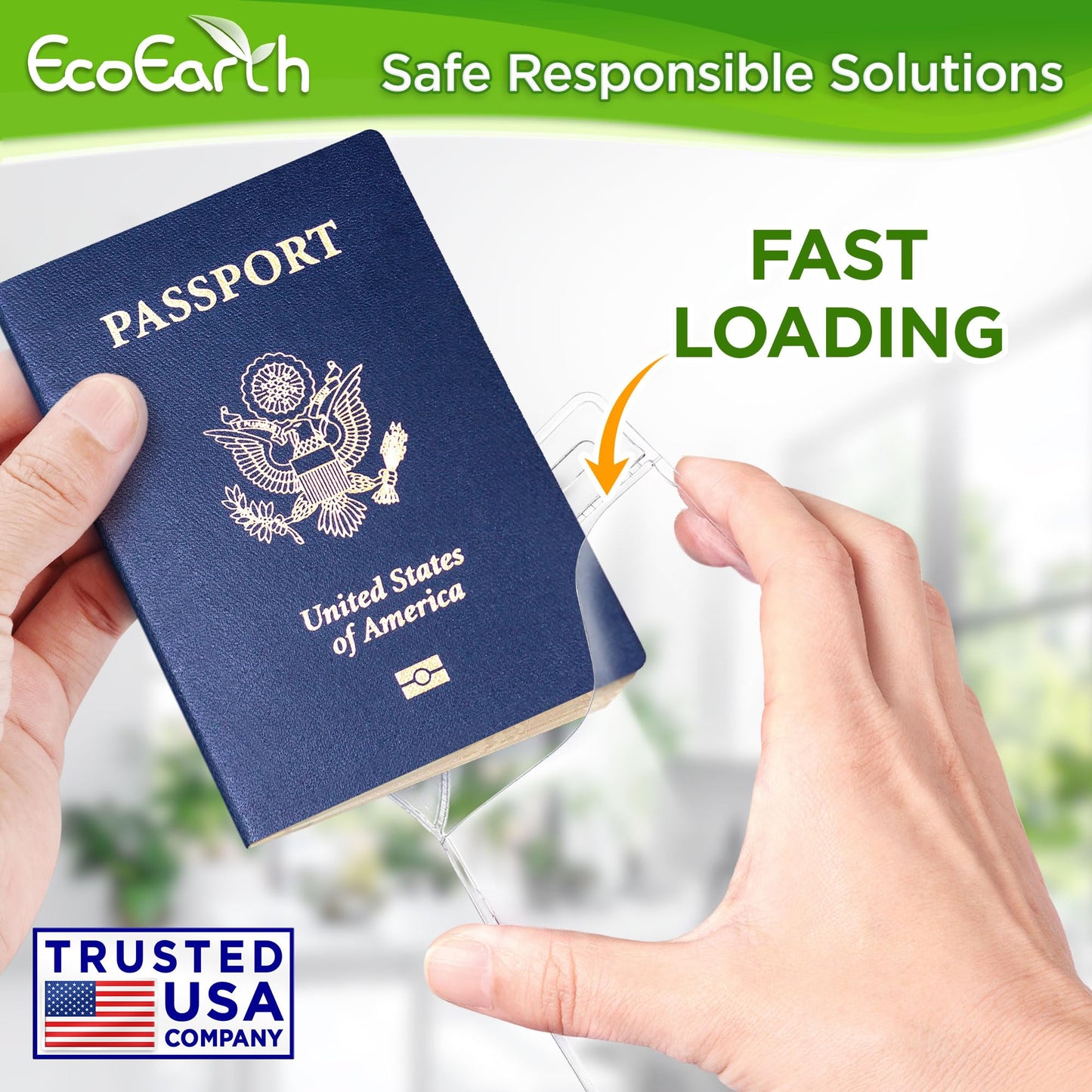 EcoEarth Passport & Identification Card Holders with Soft Edge (Clear, 4x6 Inch, 100 Pack), Extra Large Vertical ID Holder, Zipperless Plastic Name Badge Holders