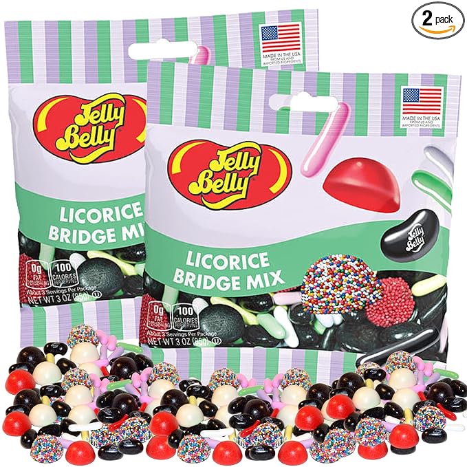 Needzo Bridge Mix Licorice Flavored Jelly Beans and Candy Pastels, Buttons and Non Pareil Seeds, Shareable Bite Size Chewy Candies, Gourmet Party Favors, Pack of 2