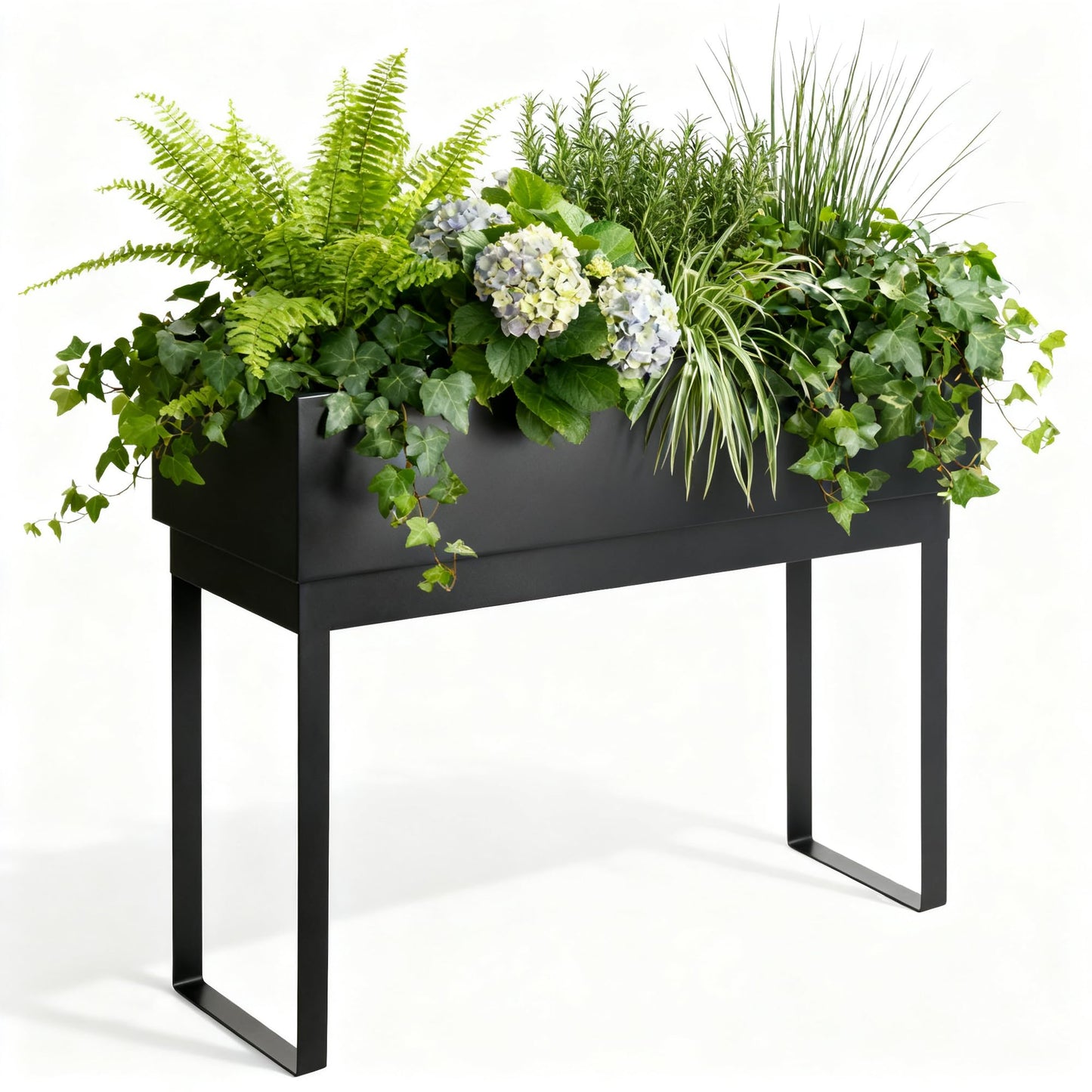 WORTH Raised Metal Planter Box with Legs, 28" Elevated Garden Bed for Indoor & Outdoor Use – Matte Black Galvanized Steel Planter with Inner Shelf, Drainage Hole & Plug for Vegetables, Flowers & Herbs