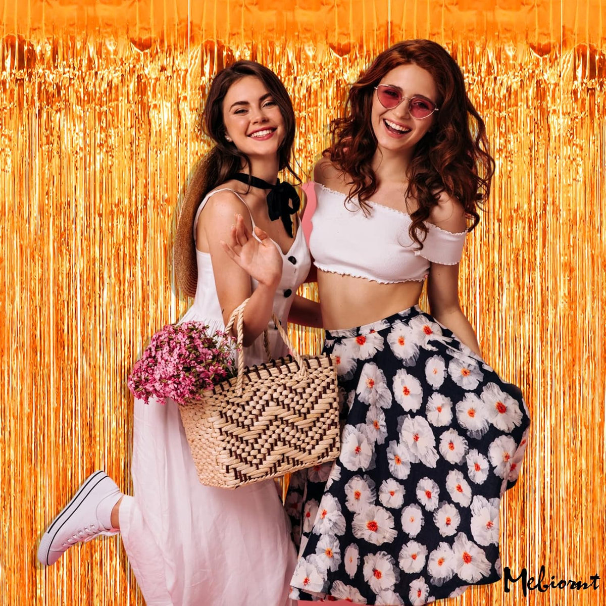4 Pack Orange Fringe Curtain Backdrop, 3.2Ft x 6.6Ft Metallic Tinsel Foil Fringe Streamers Background for Photo Booth Birthday Wedding Baby Shower Carnival Easter Mother’s Day Party Decorations