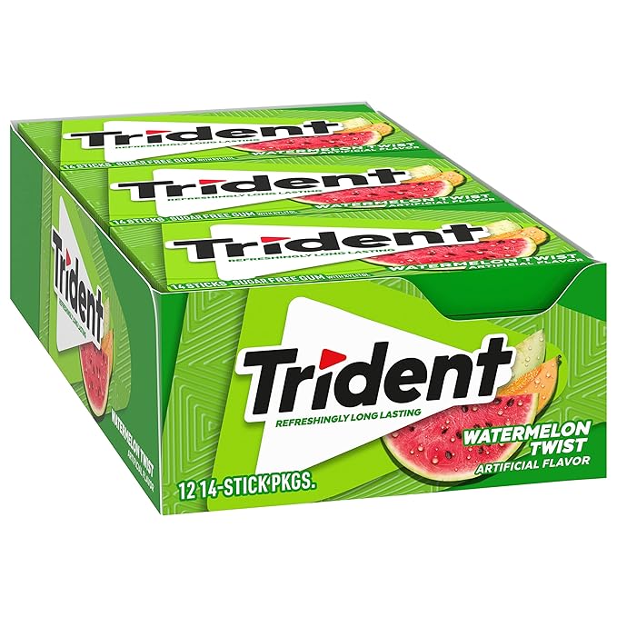 Trident Watermelon Twist Sugar-Free Chewing Gum, 12 Packs of 14 Pieces (168 Total Pieces)