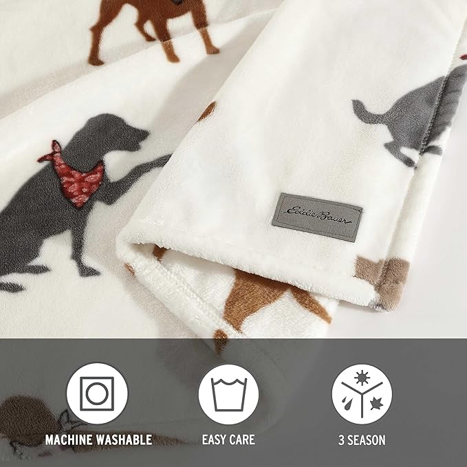 Eddie Bauer - Twin Blanket, Ultra Plush Bedding, Lightweight Home Decor for All Seasons (Dogs with Scarves White, Twin)