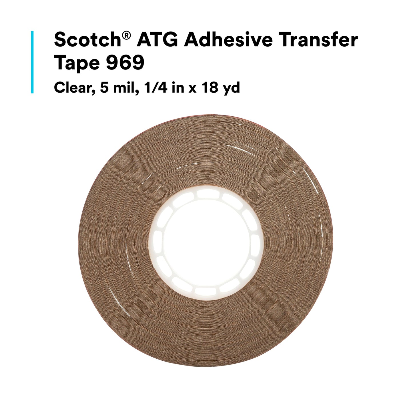 3M Scotch ATG Adhesive Transfer Tape 969, Clear, 1/4 in x 18 yd, 5 mil, 72 Roll/Case (12 Roll/Carton, 6 Carton/Case)