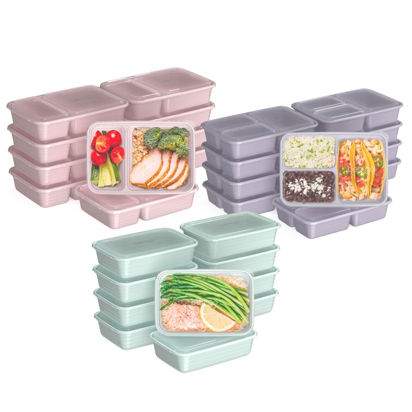 Bentgo Prep 60-Piece Meal Prep Kit - Reusable PFAS & BPA-Free Food Containers, 1-Compartment, 2-Compartment, & 3-Compartments - Microwave, Freezer, & Dishwasher Safe (Floral Pastels)
