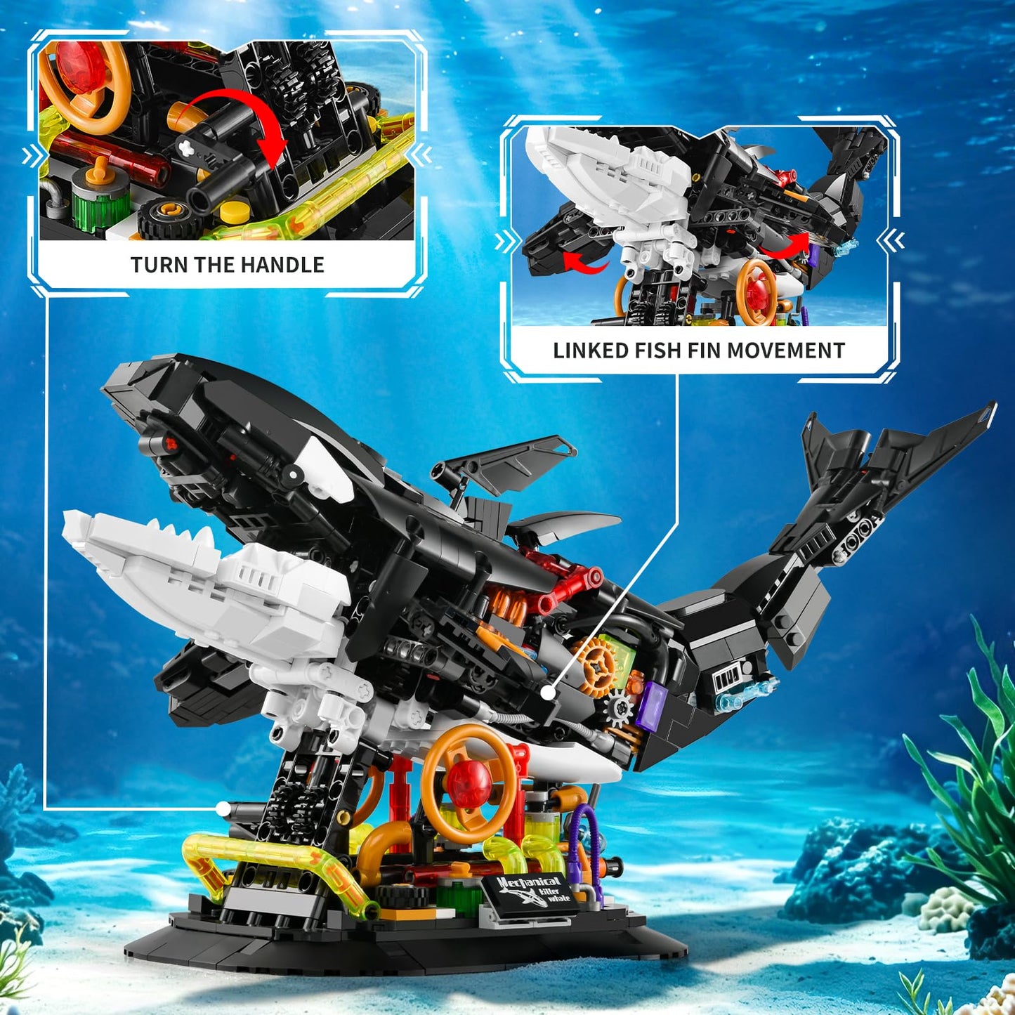 BNG Orca Building Set for Adults,Sea Animal Mechanical Fish Toys,Home Office Decor and Idea Gift for Adults and Boy 14+(1092PCS)