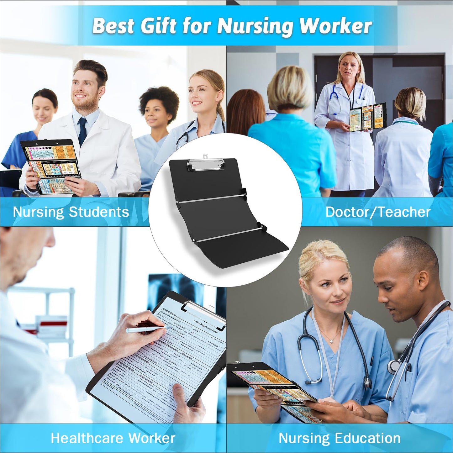 Nursing Clipboard Foldable Clipboard Medical: Edition Cheat Sheets Aluminum 3 Layers Foldable Clipboards Nursing Pocket Size Profile Clip Nurse Clipboards Notepad for Nurses Students and Doctors