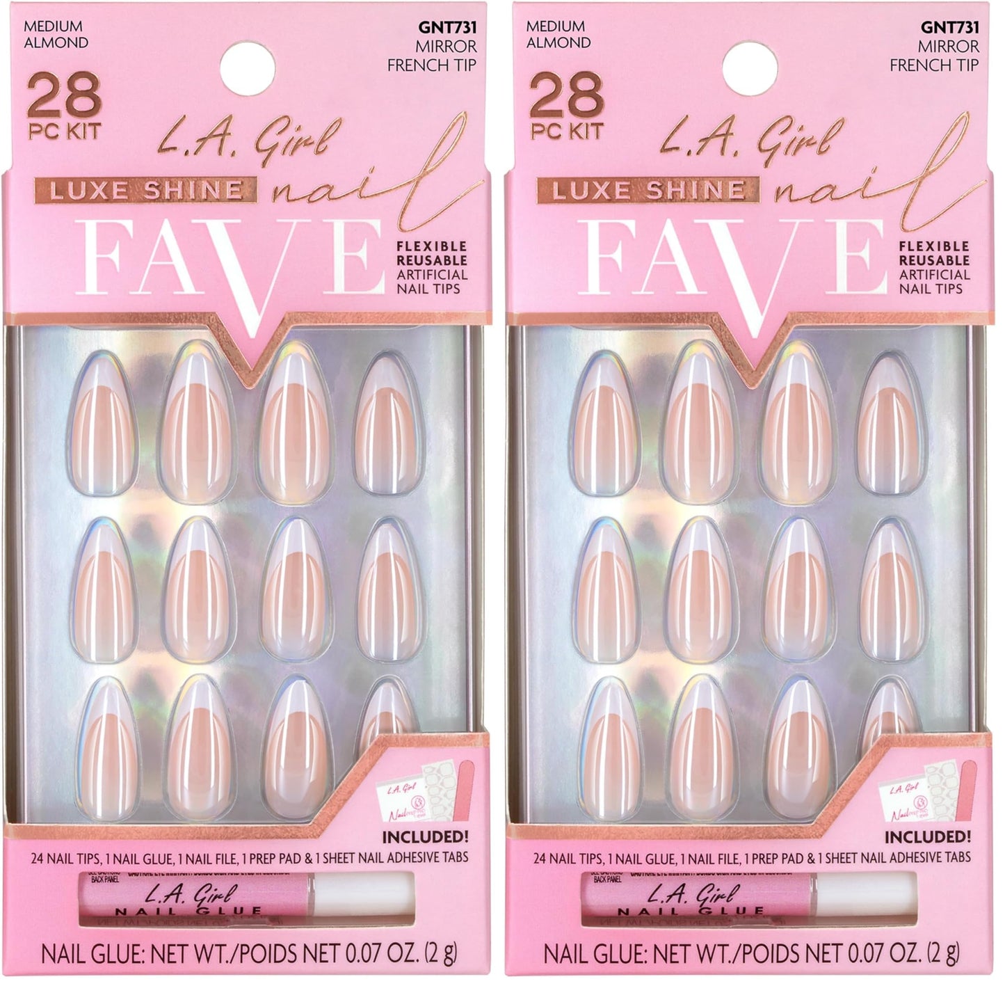 L.A. Girl Luxe Shine Fave Nail Tips, Mirror French GNT731G (Pack of 2)