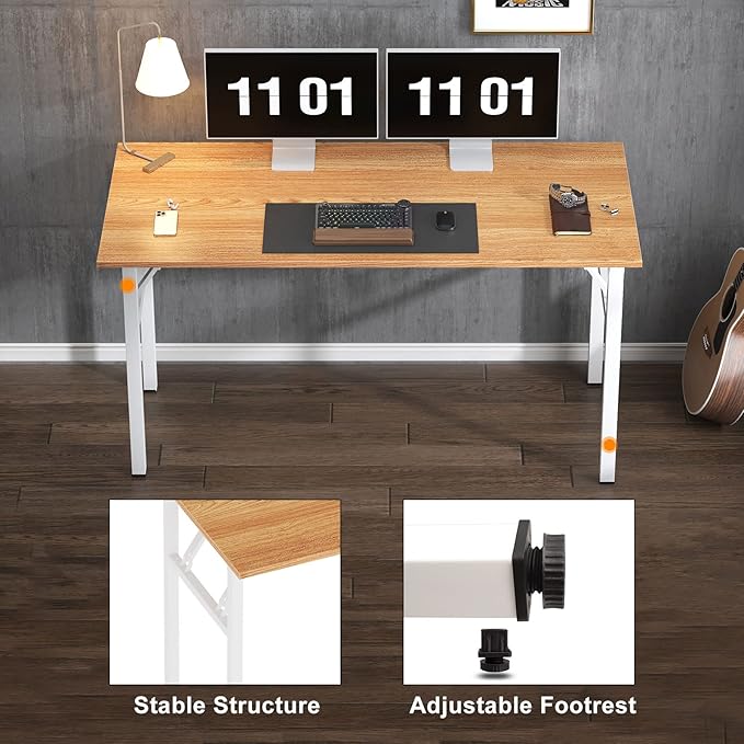 Need Computer Desk Office Desk 62 inches Folding Table with BIFMA Certification Conference Table Workstation,Teak White
